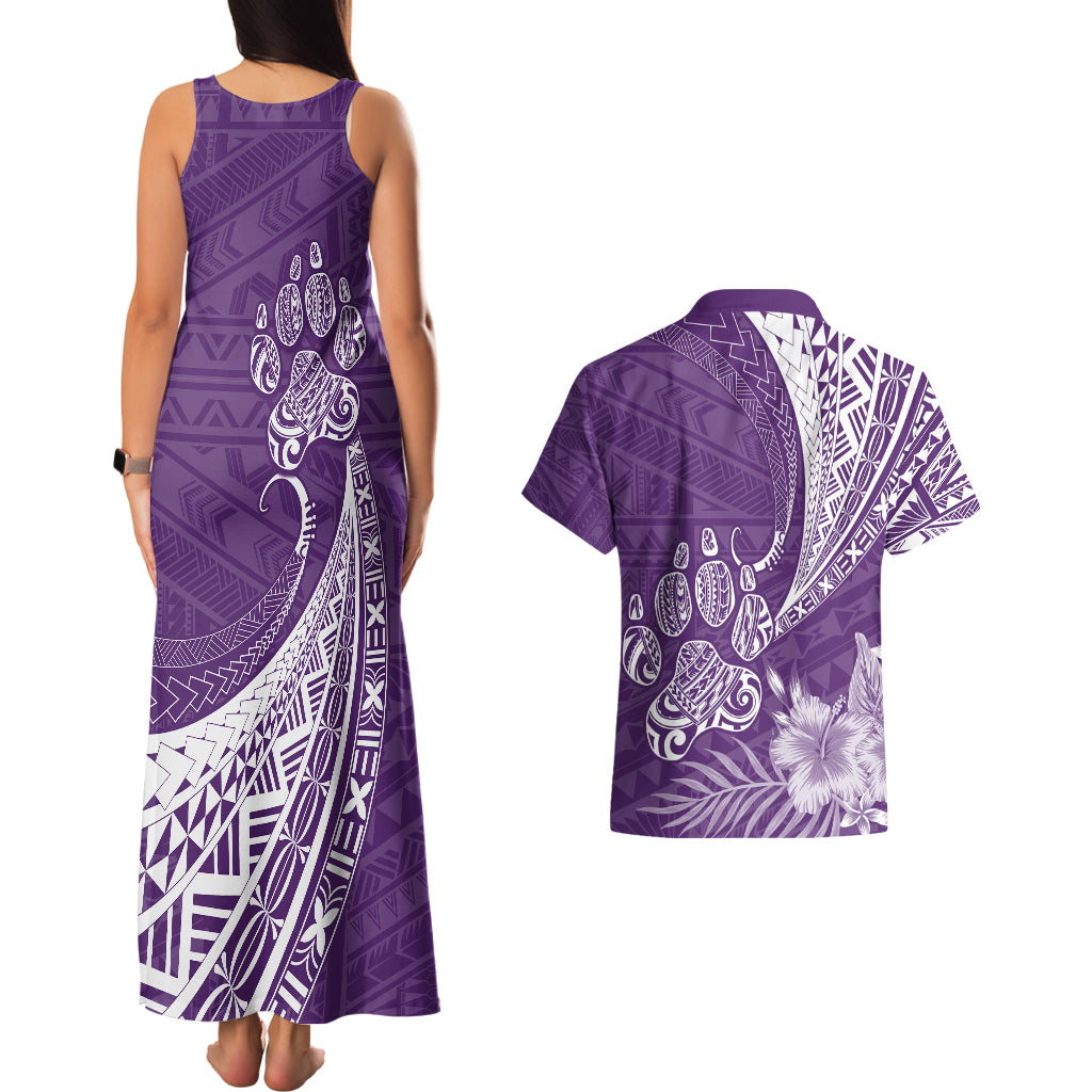 Personalised Polynesian Pacific Bulldog Couples Matching Tank Maxi Dress And Hawaiian Shirt With Violet Hawaii Tribal Tattoo Patterns LT7 - Polynesian Pride