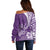 Personalised Polynesian Pacific Bulldog Off Shoulder Sweater With Violet Hawaii Tribal Tattoo Patterns LT7 - Polynesian Pride