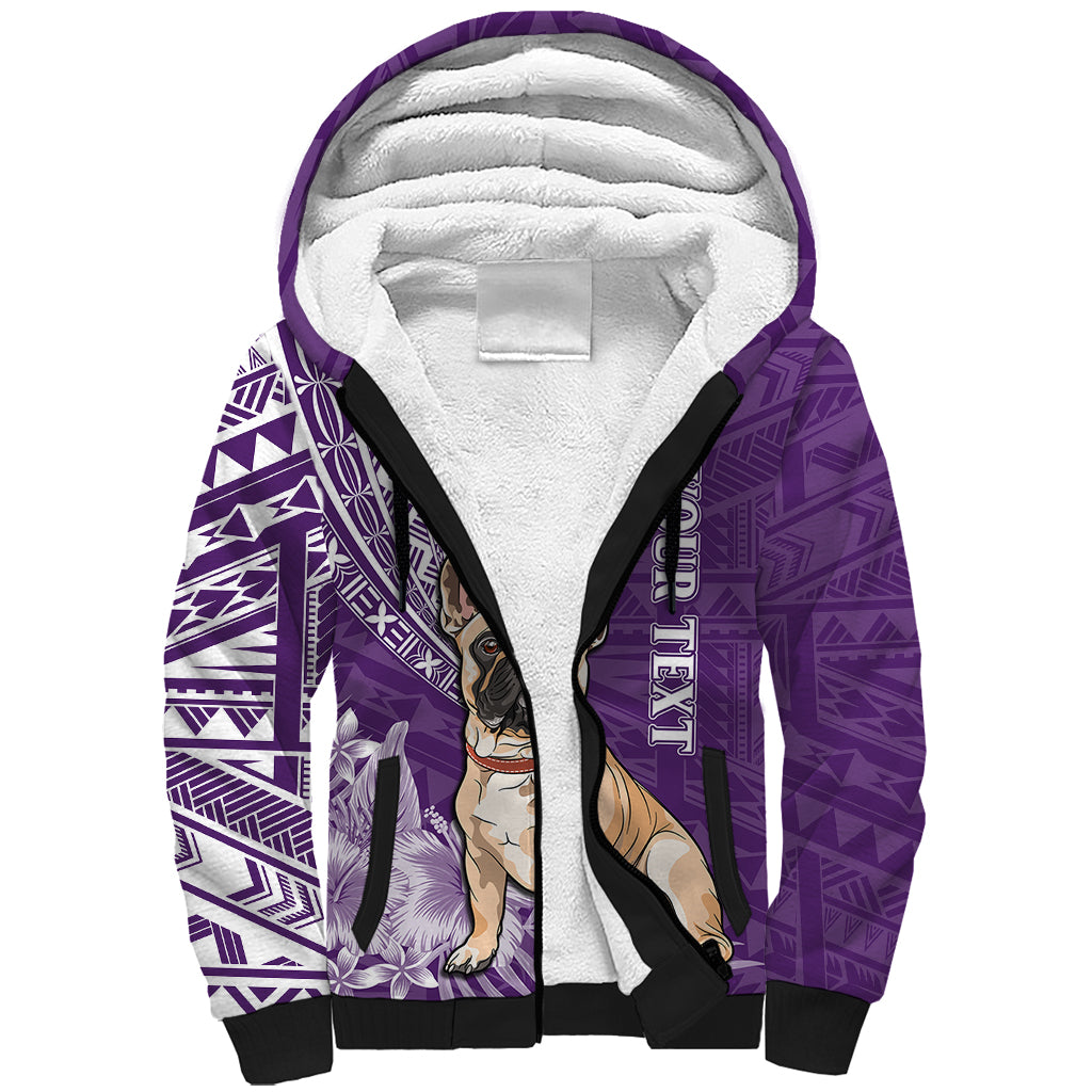 Personalised Polynesian Pacific Bulldog Sherpa Hoodie With Violet Hawaii Tribal Tattoo Patterns LT7 Unisex Purple - Polynesian Pride