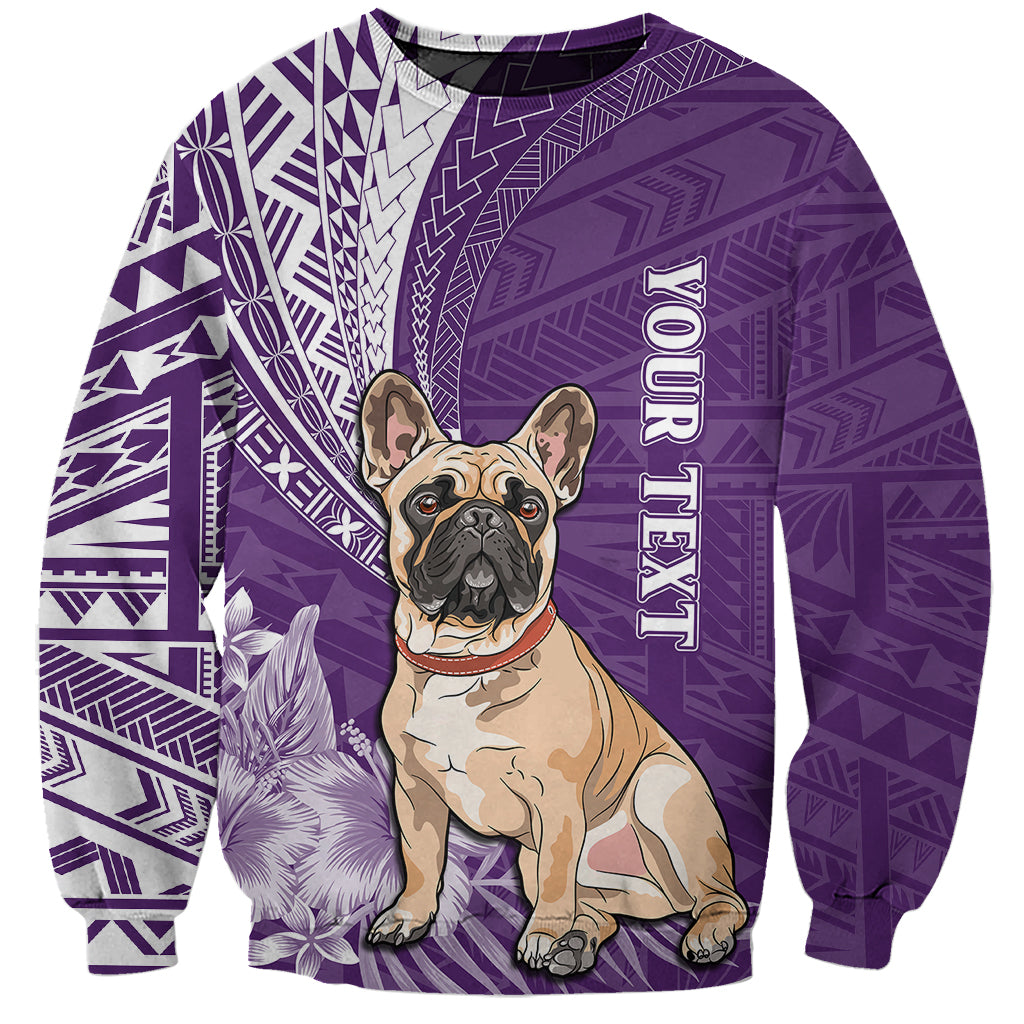 Personalised Polynesian Pacific Bulldog Sweatshirt With Violet Hawaii Tribal Tattoo Patterns LT7 Unisex Purple - Polynesian Pride