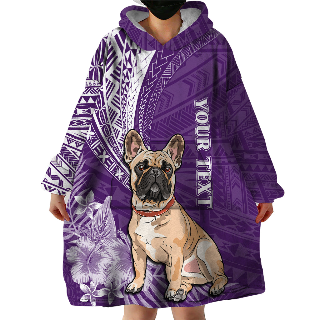 Personalised Polynesian Pacific Bulldog Wearable Blanket Hoodie With Violet Hawaii Tribal Tattoo Patterns LT7 - Polynesian Pride