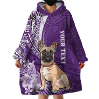 Personalised Polynesian Pacific Bulldog Wearable Blanket Hoodie With Violet Hawaii Tribal Tattoo Patterns LT7 - Polynesian Pride