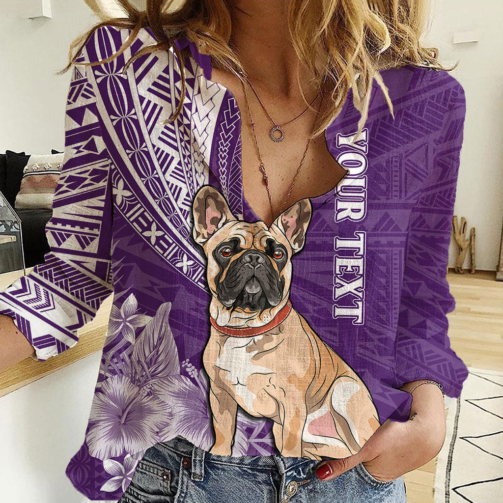 Personalised Polynesian Pacific Bulldog Women Casual Shirt With Violet Hawaii Tribal Tattoo Patterns LT7 Female Purple - Polynesian Pride