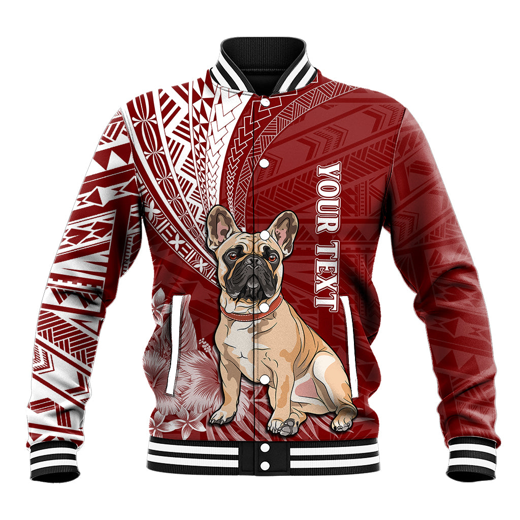 Personalised Polynesian Pacific Bulldog Baseball Jacket With Red Hawaii Tribal Tattoo Patterns LT7 Unisex Red - Polynesian Pride