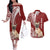 Personalised Polynesian Pacific Bulldog Couples Matching Off The Shoulder Long Sleeve Dress and Hawaiian Shirt With Red Hawaii Tribal Tattoo Patterns LT7 Red - Polynesian Pride