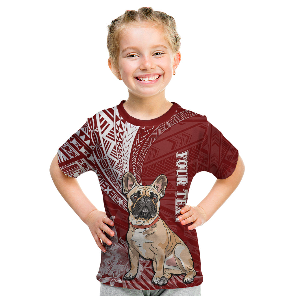 Personalised Polynesian Pacific Bulldog Kid T Shirt With Red Hawaii Tribal Tattoo Patterns LT7 Red - Polynesian Pride