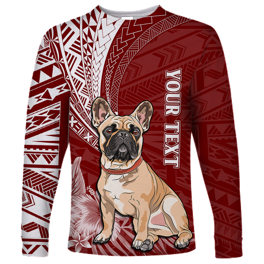 Personalised Polynesian Pacific Bulldog Long Sleeve Shirt With Red Hawaii Tribal Tattoo Patterns LT7 Unisex Red - Polynesian Pride