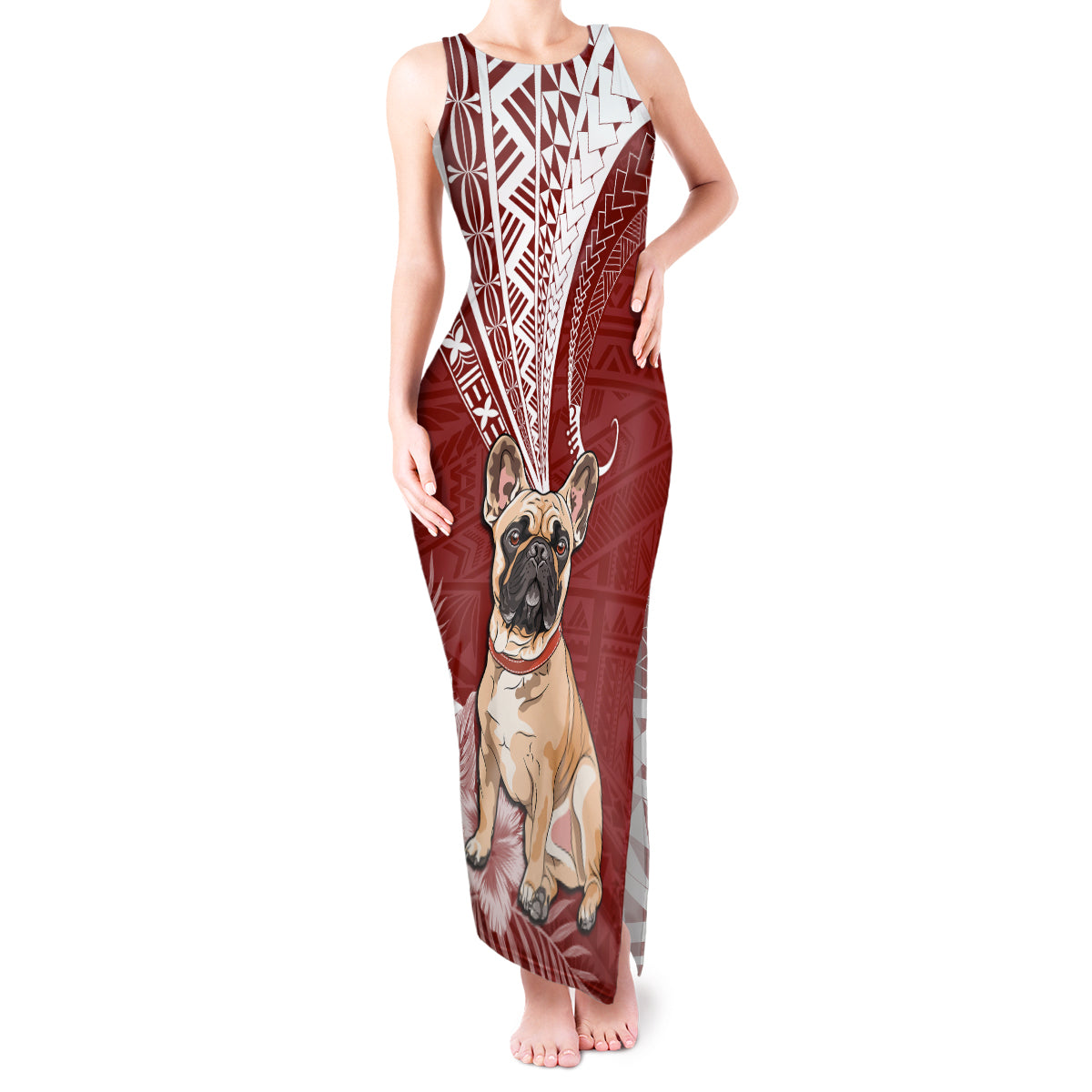 Personalised Polynesian Pacific Bulldog Tank Maxi Dress With Red Hawaii Tribal Tattoo Patterns LT7 Women Red - Polynesian Pride