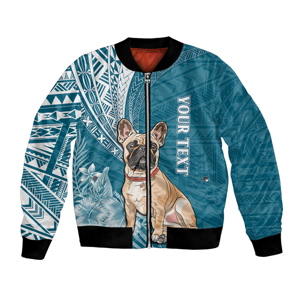 Personalised Polynesian Pacific Bulldog Bomber Jacket With Teal Hawaii Tribal Tattoo Patterns LT7 Unisex Teal - Polynesian Pride