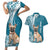 Personalised Polynesian Pacific Bulldog Couples Matching Short Sleeve Bodycon Dress and Hawaiian Shirt With Teal Hawaii Tribal Tattoo Patterns LT7 Teal - Polynesian Pride