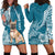 Personalised Polynesian Pacific Bulldog Hoodie Dress With Teal Hawaii Tribal Tattoo Patterns LT7 - Polynesian Pride