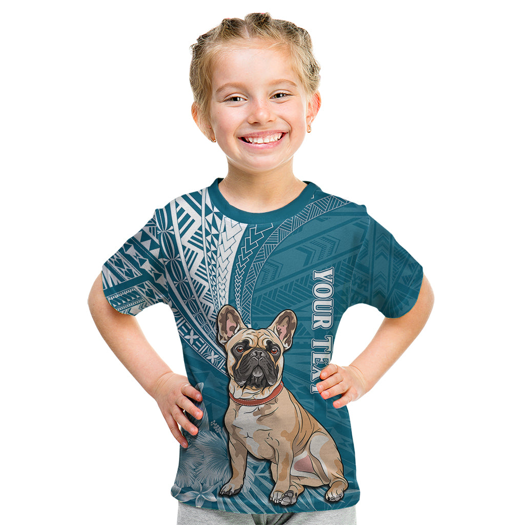 Personalised Polynesian Pacific Bulldog Kid T Shirt With Teal Hawaii Tribal Tattoo Patterns LT7 Teal - Polynesian Pride