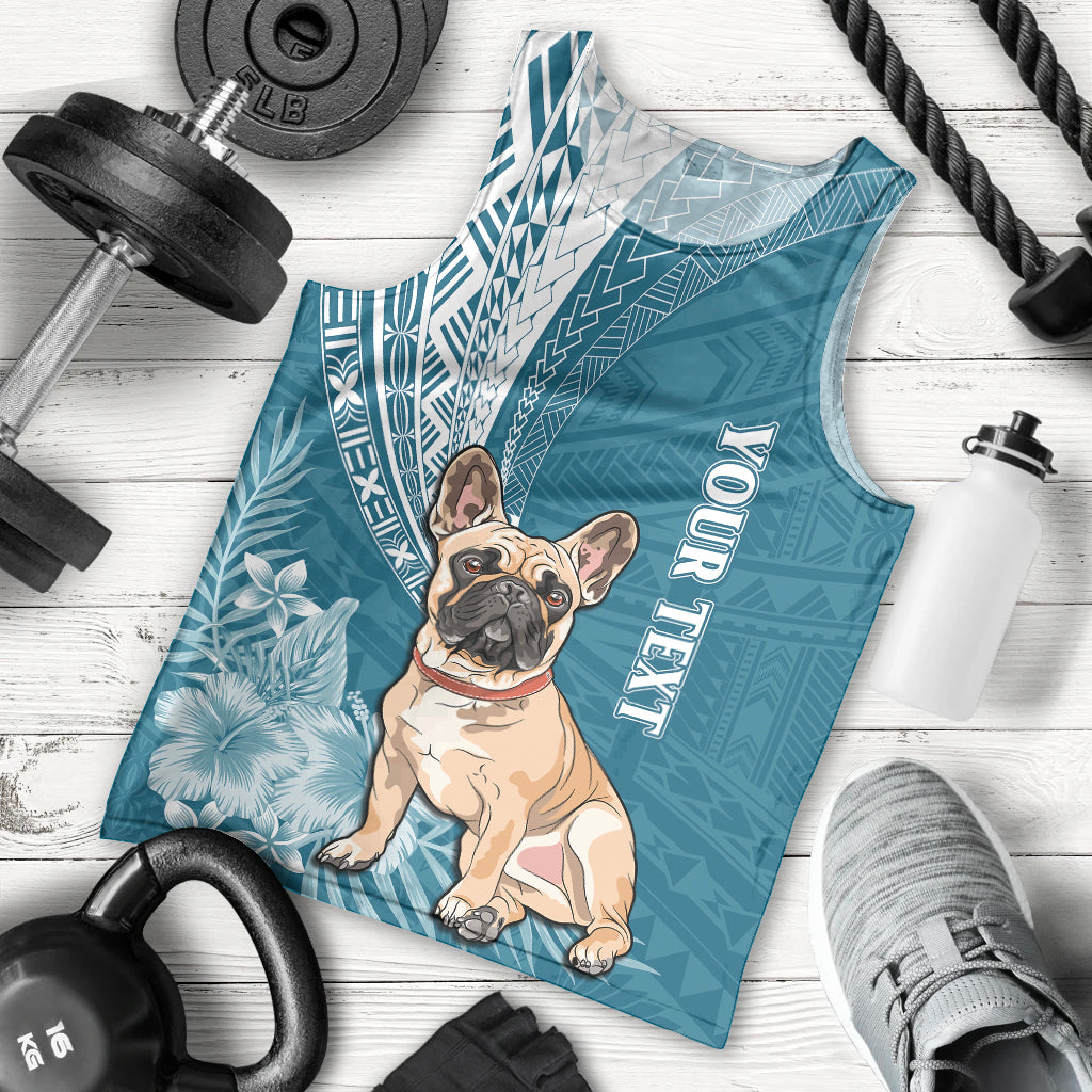 Personalised Polynesian Pacific Bulldog Men Tank Top With Teal Hawaii Tribal Tattoo Patterns LT7 Teal - Polynesian Pride