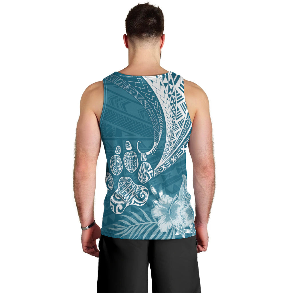 Personalised Polynesian Pacific Bulldog Men Tank Top With Teal Hawaii Tribal Tattoo Patterns LT7 - Polynesian Pride