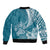 Personalised Polynesian Pacific Bulldog Sleeve Zip Bomber Jacket With Teal Hawaii Tribal Tattoo Patterns LT7 - Polynesian Pride