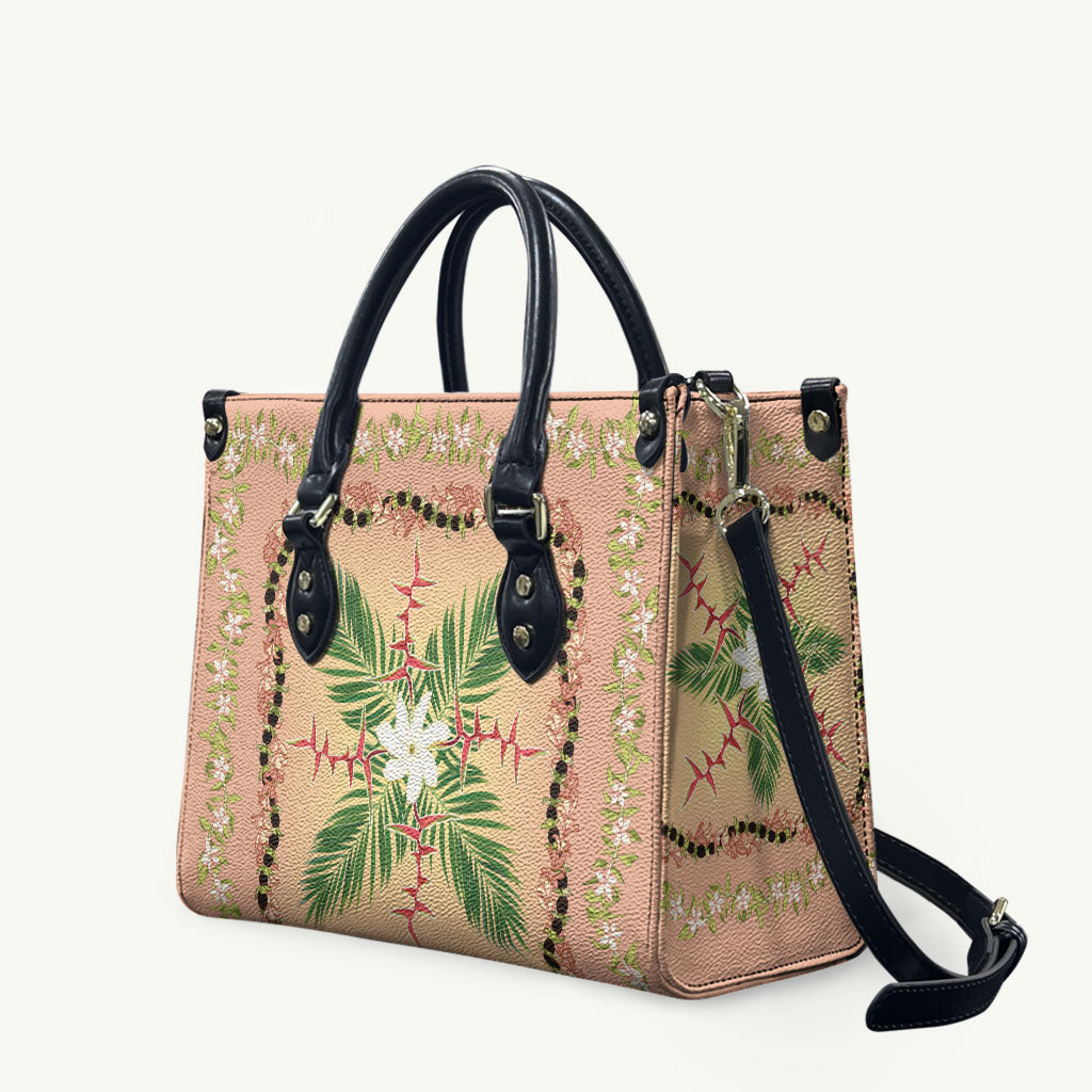 Hawaii Quilt Inspired Collection Aloha Flowers Leather Bag Maile - Kukui Nut Lei