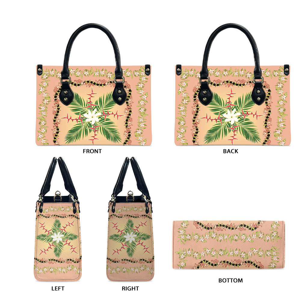 Hawaii Quilt Inspired Collection Aloha Flowers Leather Bag Maile - Kukui Nut Lei