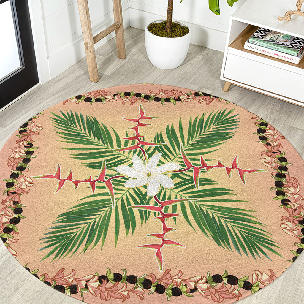 Hawaii Quilt Inspired Collection Aloha Flowers Round Carpet Maile - Kukui Nut Lei