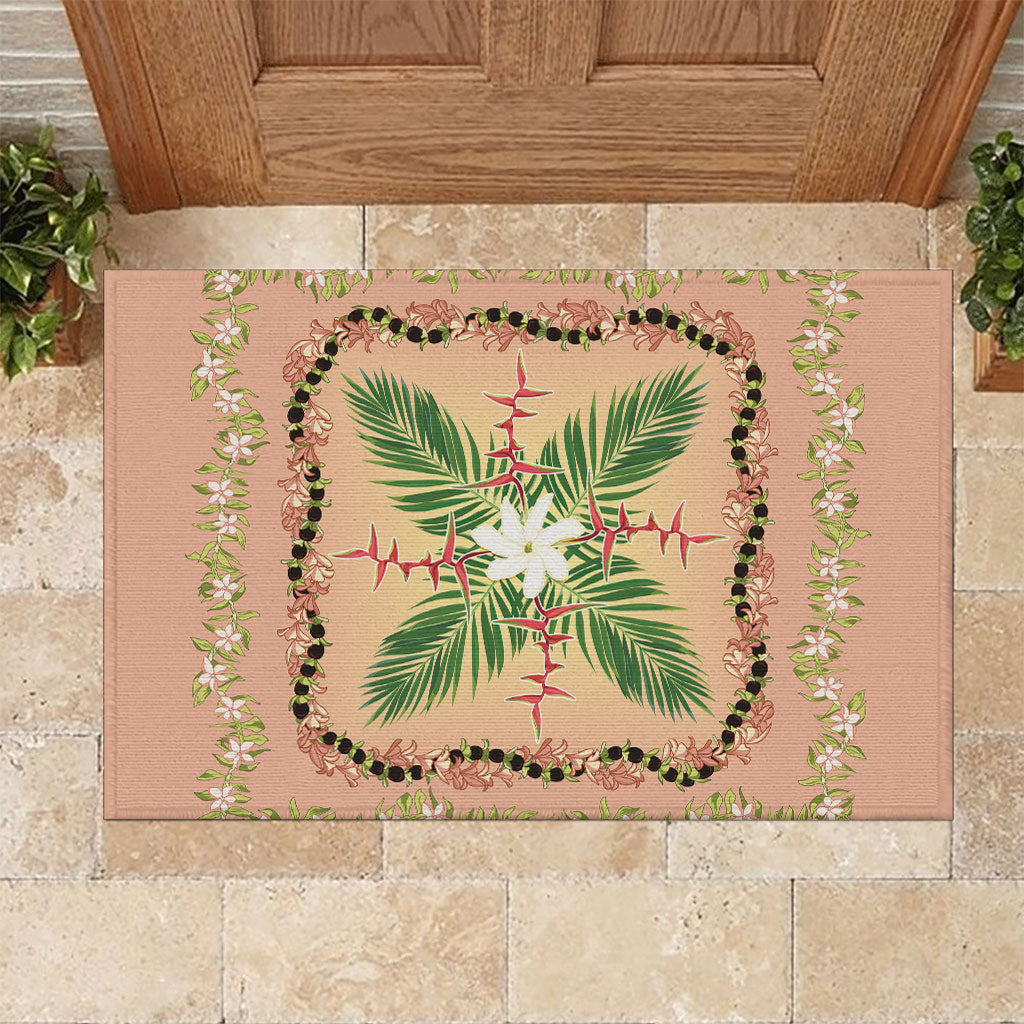 Hawaii Quilt Inspired Collection Aloha Flowers Rubber Doormat Maile - Kukui Nut Lei