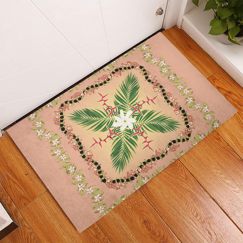 Hawaii Quilt Inspired Collection Aloha Flowers Rubber Doormat Maile - Kukui Nut Lei