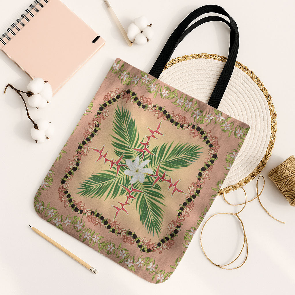 Hawaii Quilt Inspired Collection Aloha Flowers Tote Bag Maile - Kukui Nut Lei