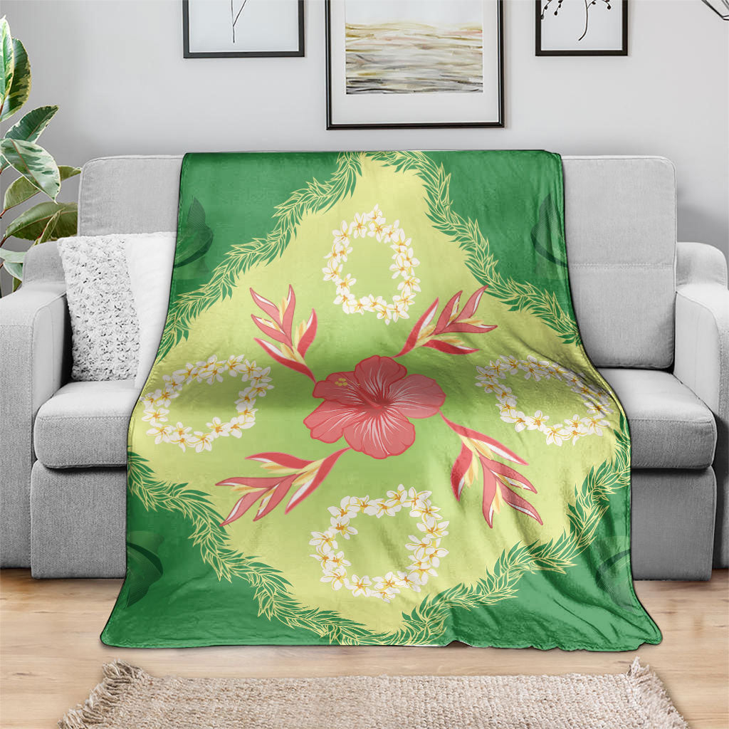 Hawaii Quilt Inspired Collection Aloha Flowers Blanket Plumeria - Ti Leaf Lei