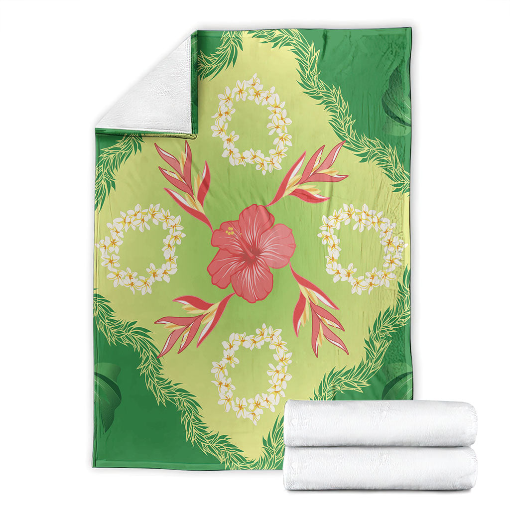Hawaii Quilt Inspired Collection Aloha Flowers Blanket Plumeria - Ti Leaf Lei
