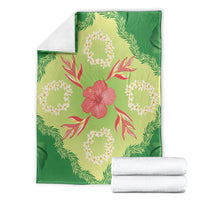 Hawaii Quilt Inspired Collection Aloha Flowers Blanket Plumeria - Ti Leaf Lei