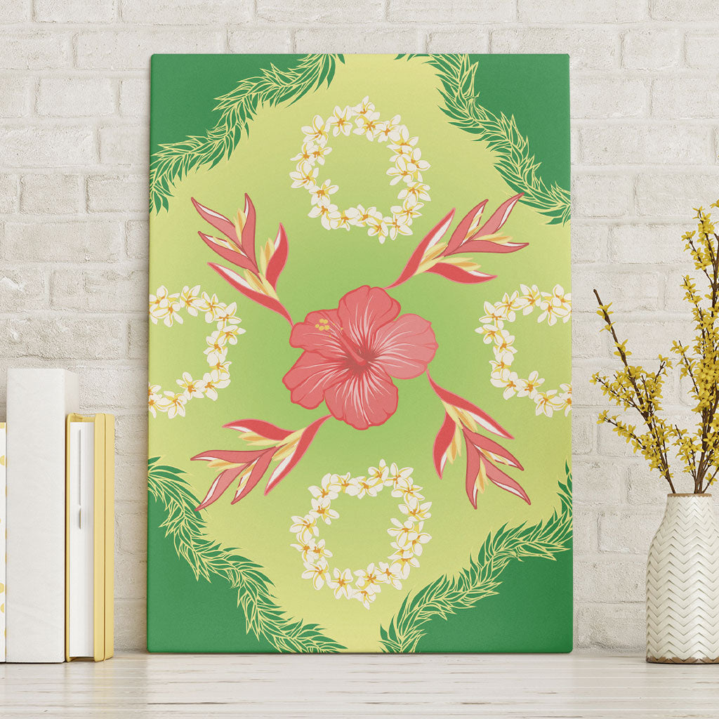 Hawaii Quilt Inspired Collection Aloha Flowers Canvas Wall Art Plumeria - Ti Leaf Lei