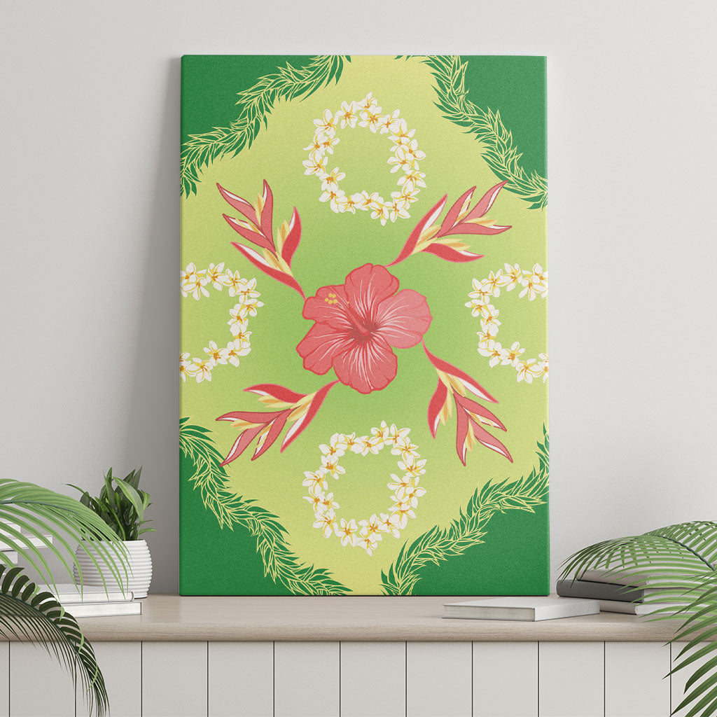 Hawaii Quilt Inspired Collection Aloha Flowers Canvas Wall Art Plumeria - Ti Leaf Lei