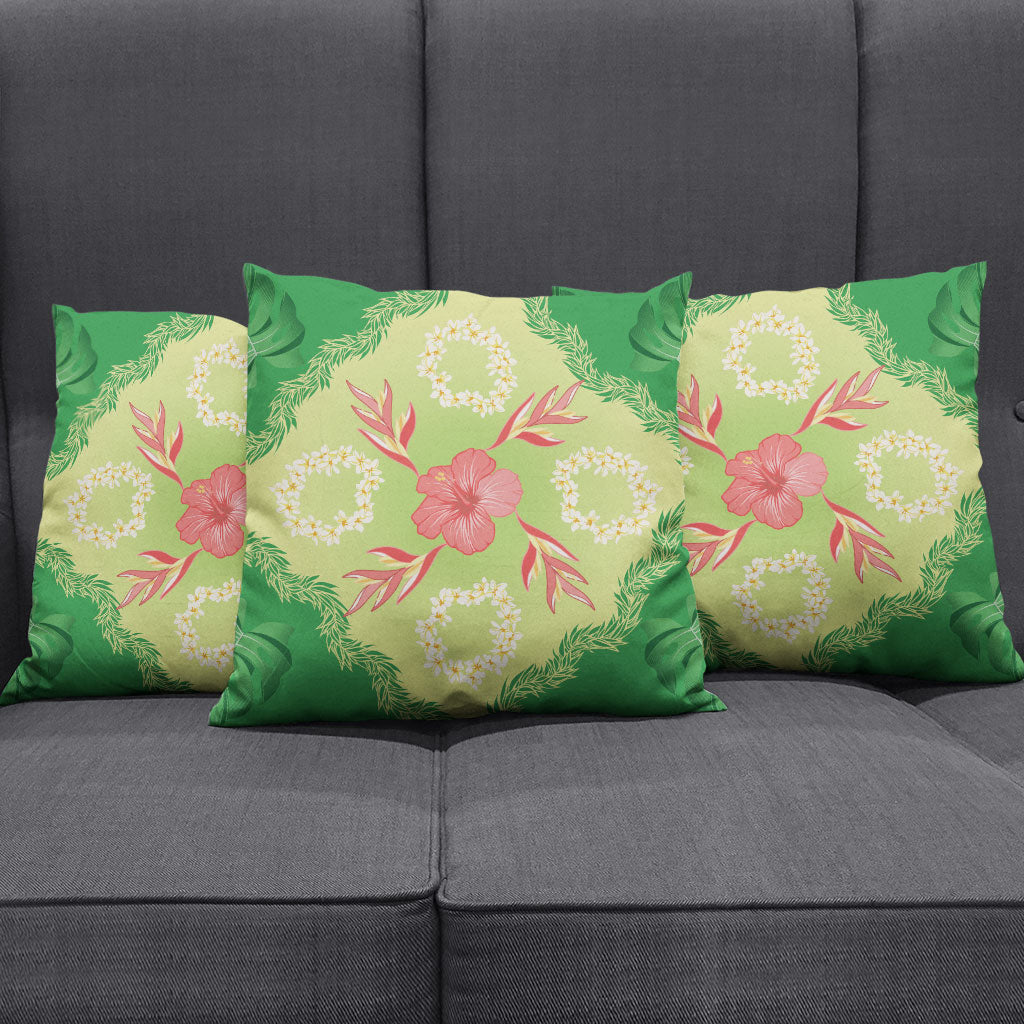 Hawaii Quilt Inspired Collection Aloha Flowers Pillow Cover Plumeria - Ti Leaf Lei