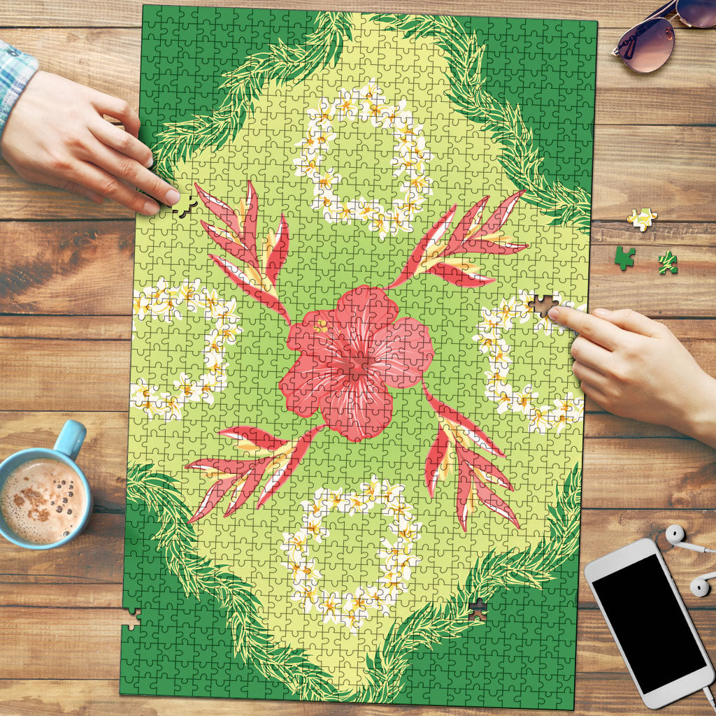 Hawaii Quilt Inspired Collection Aloha Flowers Puzzle Plumeria - Ti Leaf Lei