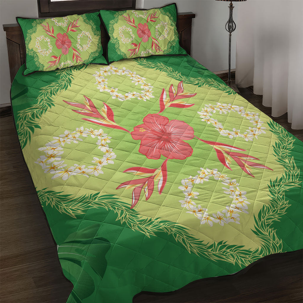 Hawaii Quilt Inspired Collection Aloha Flowers Quilt Bed Set Plumeria - Ti Leaf Lei
