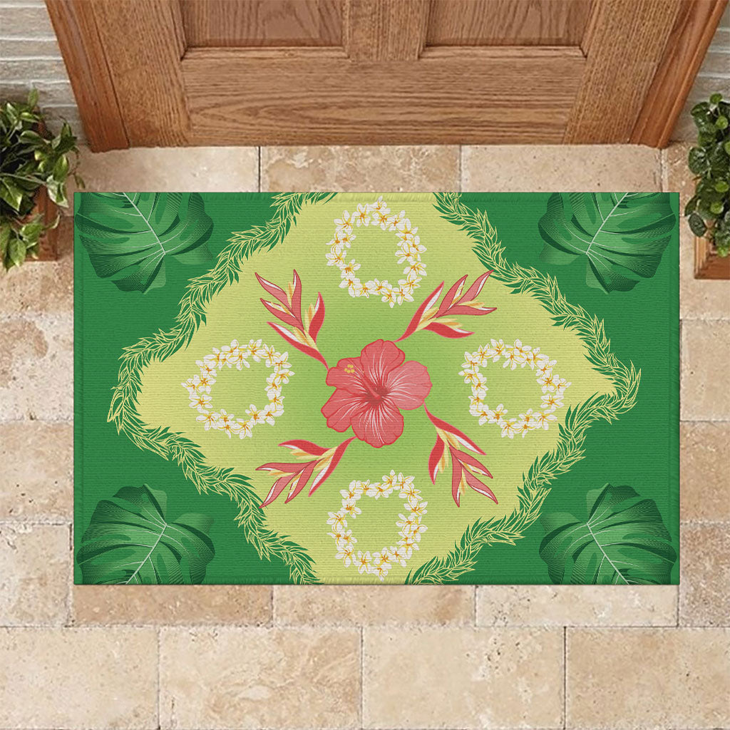 Hawaii Quilt Inspired Collection Aloha Flowers Rubber Doormat Plumeria - Ti Leaf Lei LT7 Green - Polynesian Pride