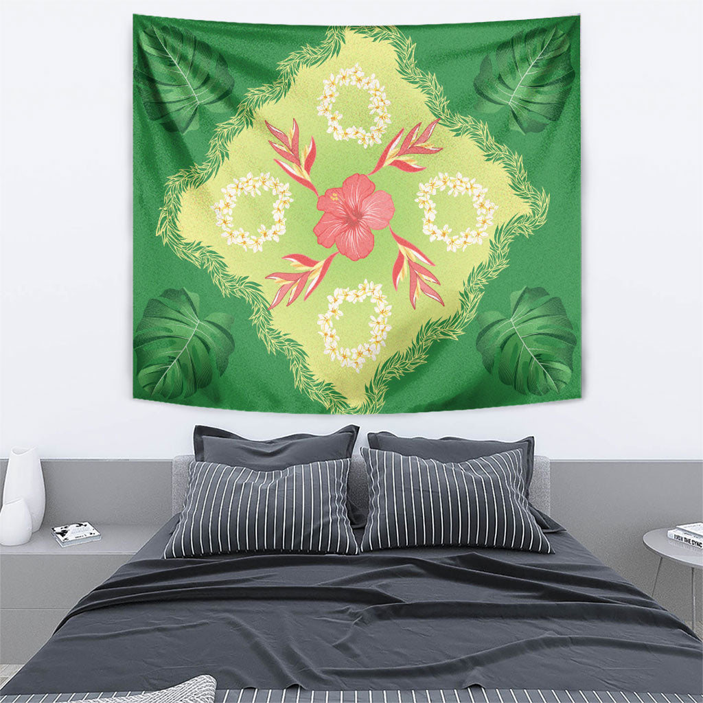 Hawaii Quilt Inspired Collection Aloha Flowers Tapestry Plumeria - Ti Leaf Lei
