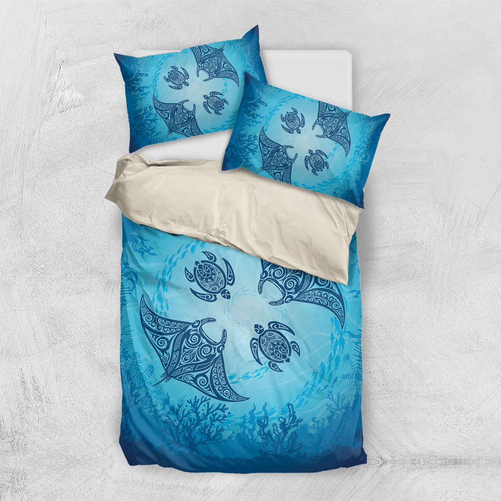 Hawaii Quilt Inspired Collection Aloha Sea Bedding Set Manta Ray and Turtles