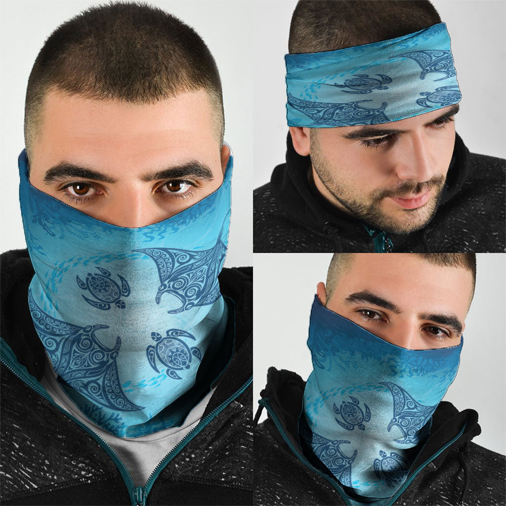Hawaii Quilt Inspired Collection Aloha Sea Neck Gaiter Manta Ray and Turtles LT7 - Polynesian Pride