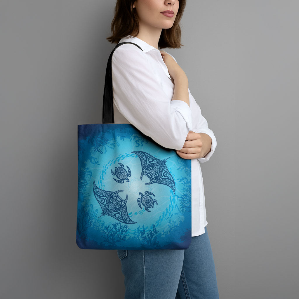 Hawaii Quilt Inspired Collection Aloha Sea Tote Bag Manta Ray and Turtles