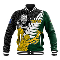 Personalised New Zealand Vs South Africa Rugby Baseball Jacket Rivals - Tribal Style LT7 Unisex Black Green - Polynesian Pride