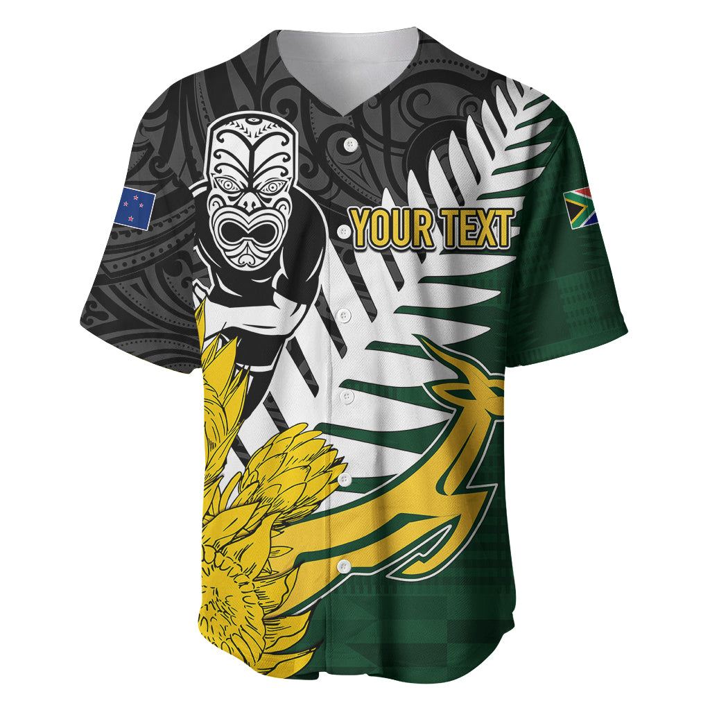 Personalised New Zealand Vs South Africa Rugby Baseball Jersey Rivals - Tribal Style LT7 Black Green - Polynesian Pride