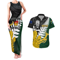 Personalised New Zealand Vs South Africa Rugby Couples Matching Tank Maxi Dress and Hawaiian Shirt Rivals - Tribal Style LT7 Black Green - Polynesian Pride