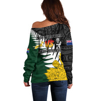 Personalised New Zealand Vs South Africa Rugby Off Shoulder Sweater Rivals - Tribal Style LT7 - Polynesian Pride