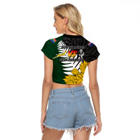 Personalised New Zealand Vs South Africa Rugby Raglan Cropped T Shirt Rivals - Tribal Style LT7 - Polynesian Pride