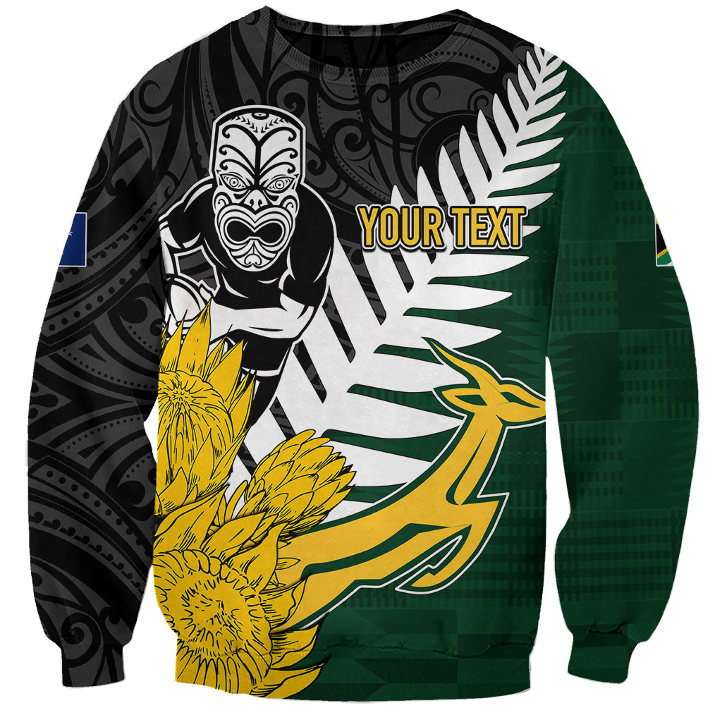 Personalised New Zealand Vs South Africa Rugby Sweatshirt Rivals - Tribal Style LT7 Unisex Black Green - Polynesian Pride