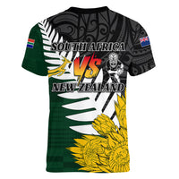Personalised New Zealand Vs South Africa Rugby Women V Neck T Shirt Rivals - Tribal Style LT7 - Polynesian Pride