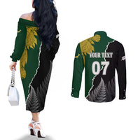 Personalised New Zealand Vs South Africa Rugby Couples Matching Off The Shoulder Long Sleeve Dress and Long Sleeve Button Shirts Rivals Dynamics LT7 - Polynesian Pride
