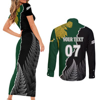 Personalised New Zealand Vs South Africa Rugby Couples Matching Short Sleeve Bodycon Dress and Long Sleeve Button Shirts Rivals Dynamics LT7 - Polynesian Pride