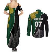 Personalised New Zealand Vs South Africa Rugby Couples Matching Summer Maxi Dress and Long Sleeve Button Shirts Rivals Dynamics LT7 - Polynesian Pride