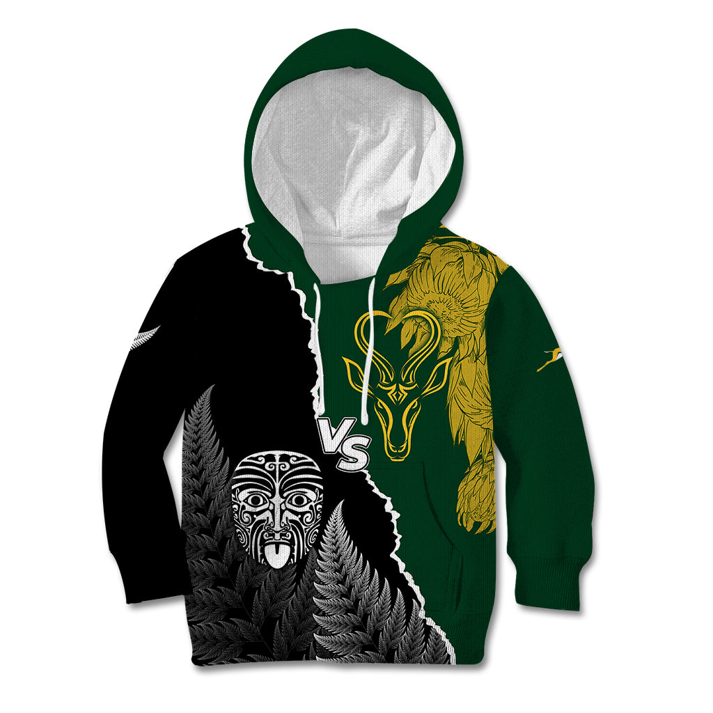 Personalised New Zealand Vs South Africa Rugby Kid Hoodie Rivals Dynamics LT7 Hoodie Black Green - Polynesian Pride