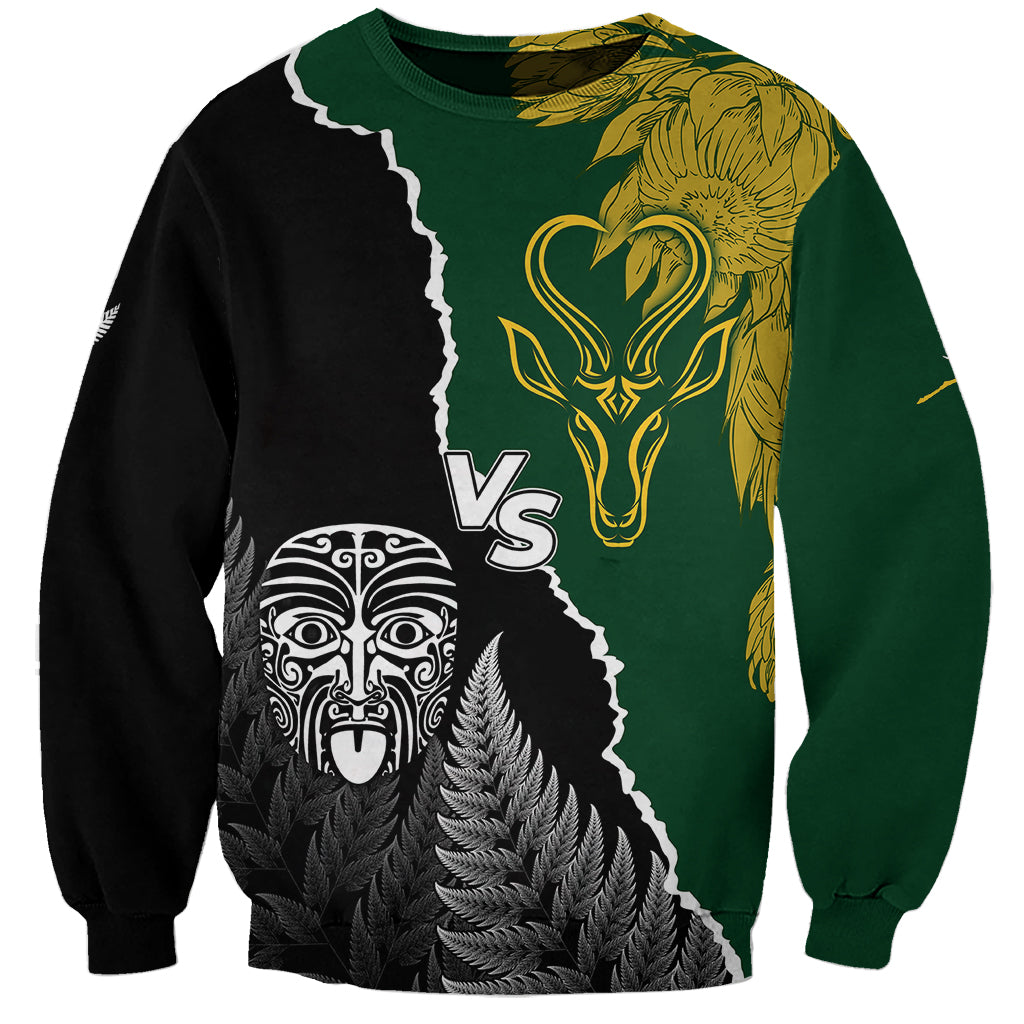 Personalised New Zealand Vs South Africa Rugby Sweatshirt Rivals Dynamics LT7 Unisex Black Green - Polynesian Pride
